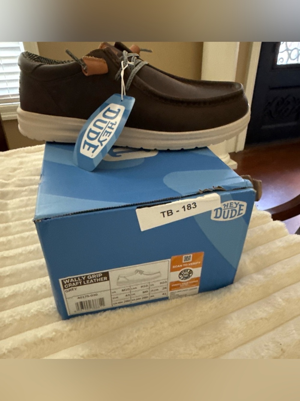 Hey Dude Kids Wally Grip Craft Leather Shoes - Dark Brown with White Sole
